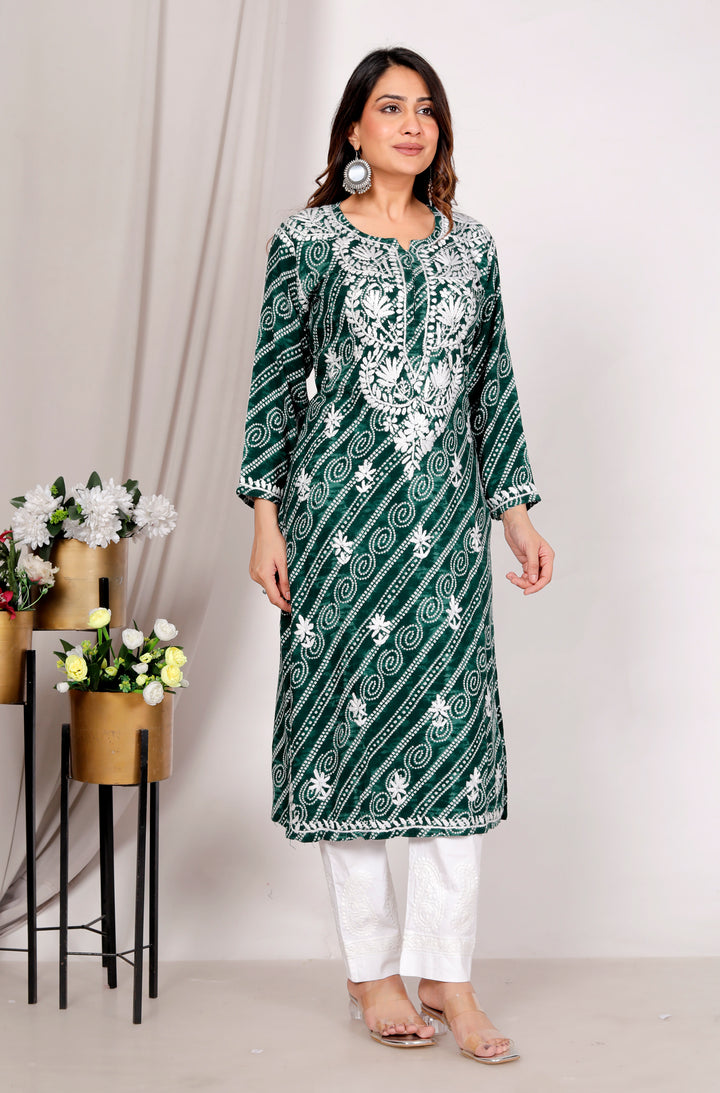 Ariana RAYON CHIKANKARI CHUNRI PRINT LONG KURTI