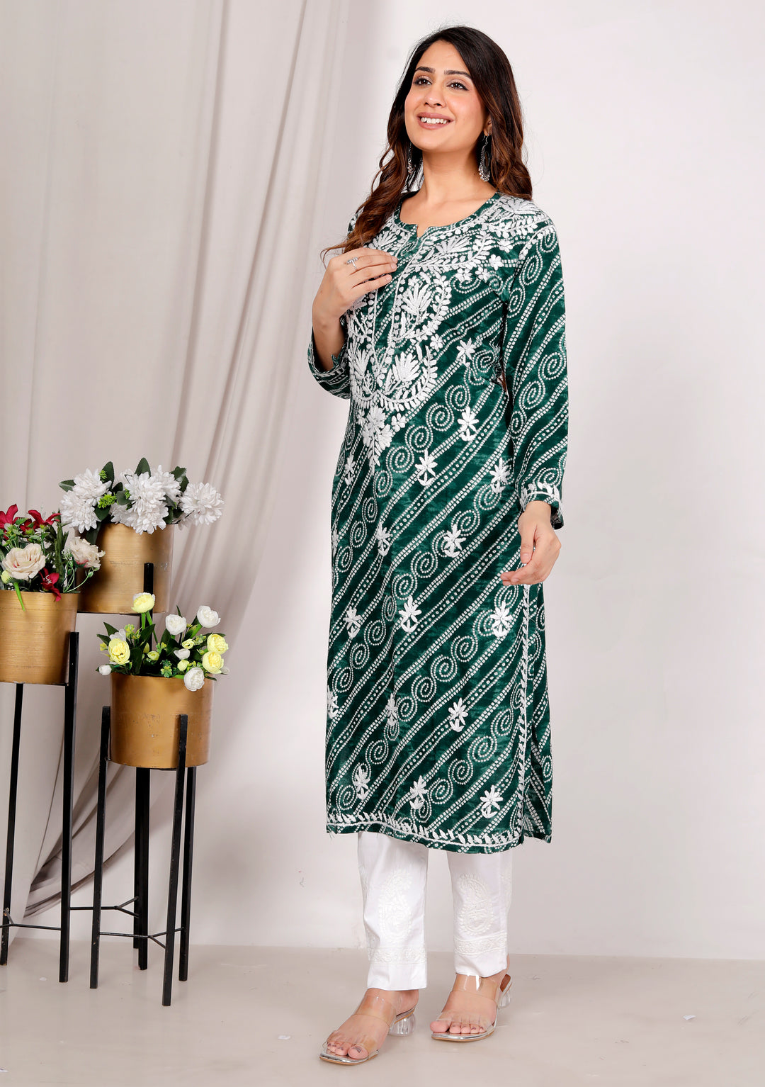 Ariana RAYON CHIKANKARI CHUNRI PRINT LONG KURTI