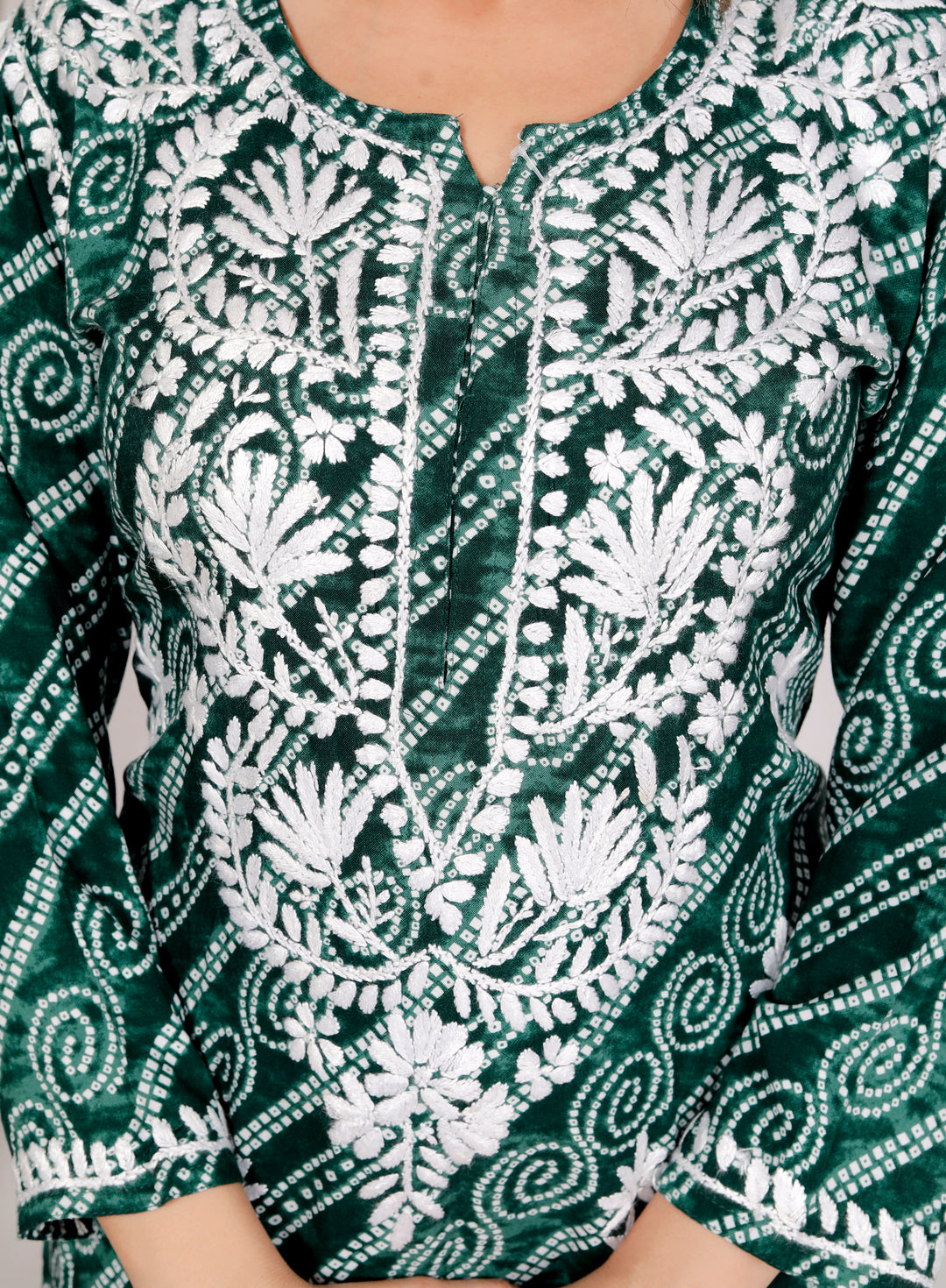 Ariana RAYON CHIKANKARI CHUNRI PRINT LONG KURTI