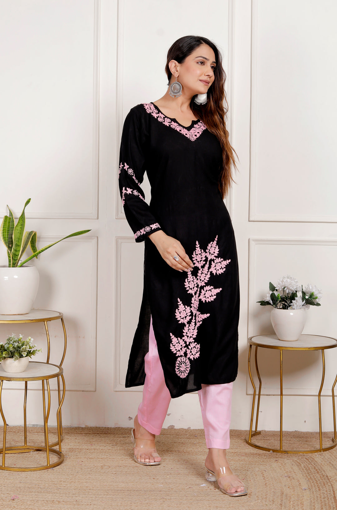 Rumaisa cotton chikankari long kurti