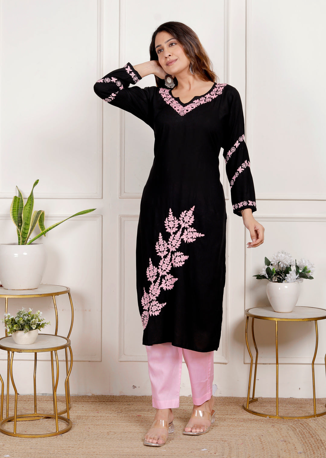 Rumaisa cotton chikankari long kurti