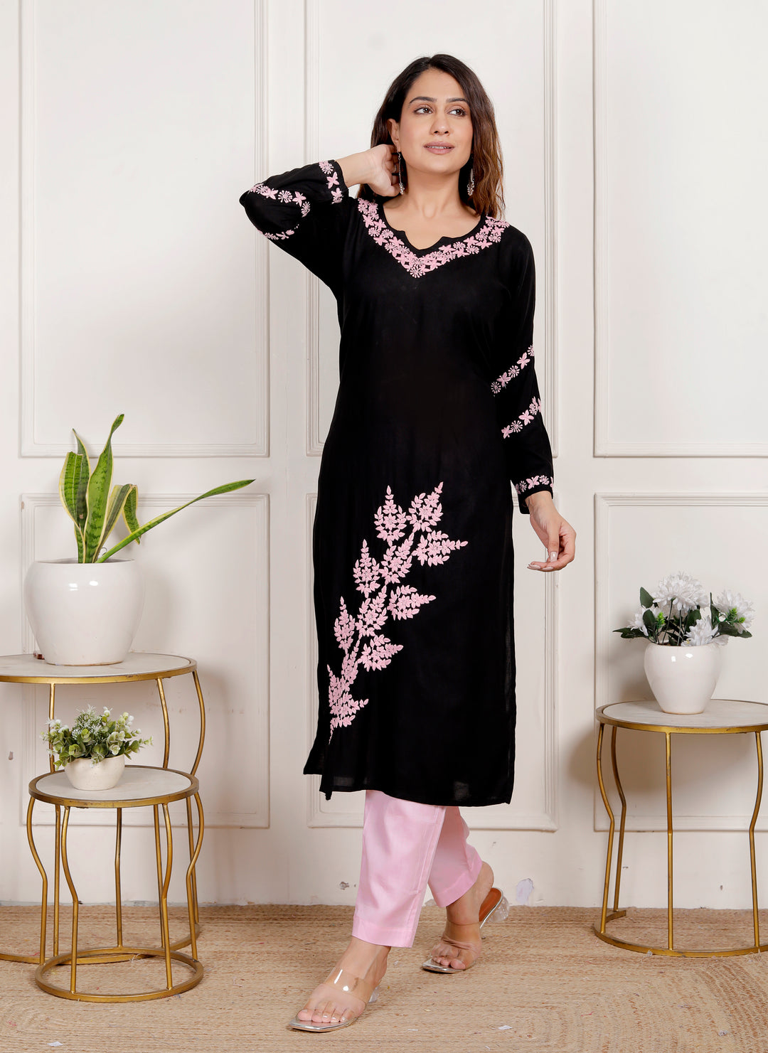 Rumaisa cotton chikankari long kurti