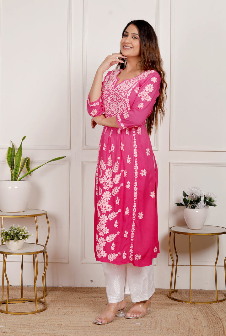 CLAUDIA COTTON CHIKANKARI NYRA LONG KURTI