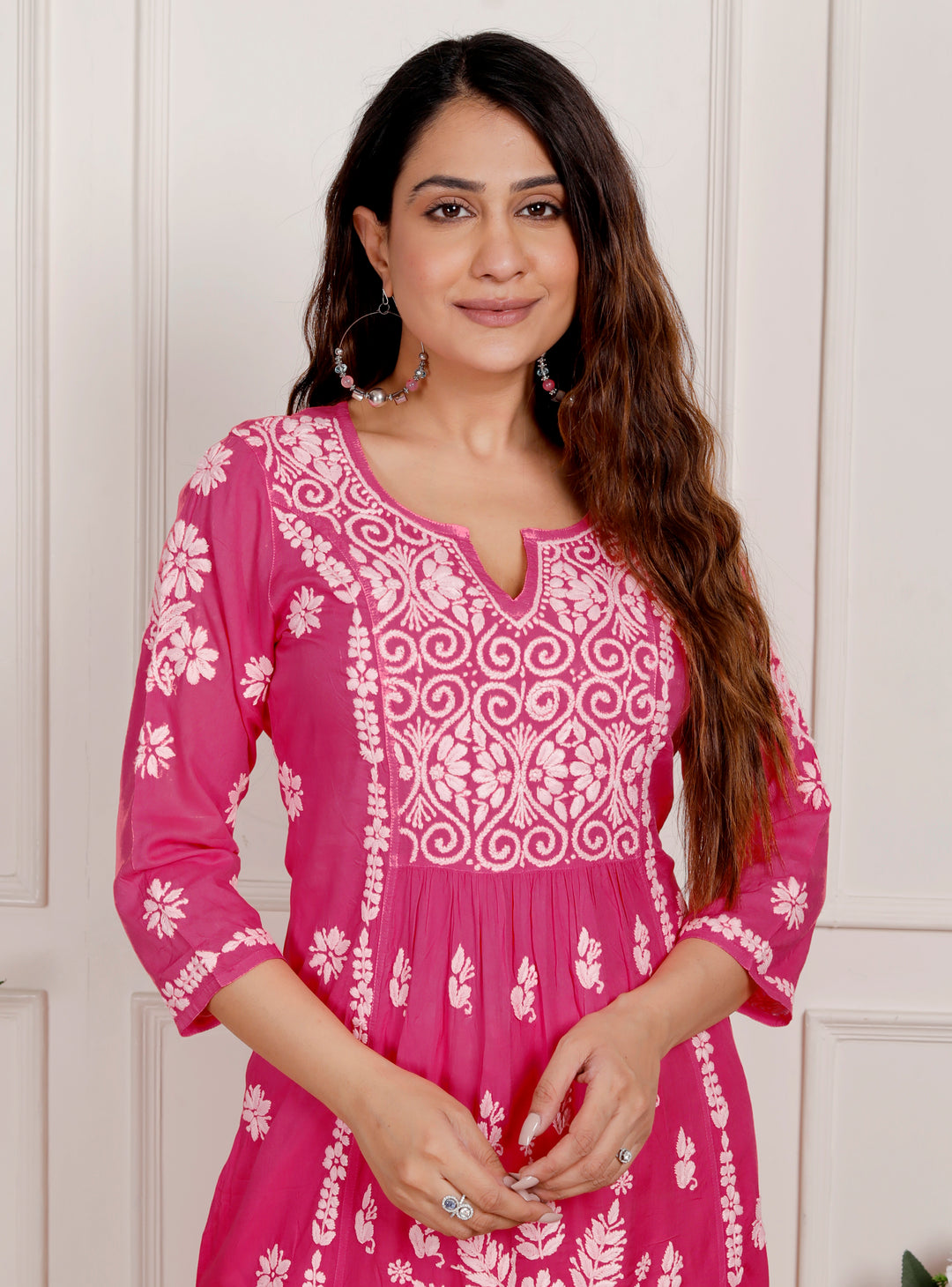 CLAUDIA COTTON CHIKANKARI NYRA LONG KURTI