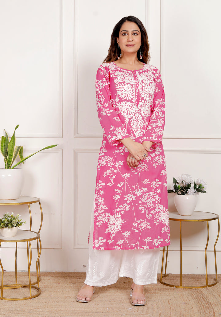 GULNAR MUL COTTON CHIKANKARI LONG KURTI