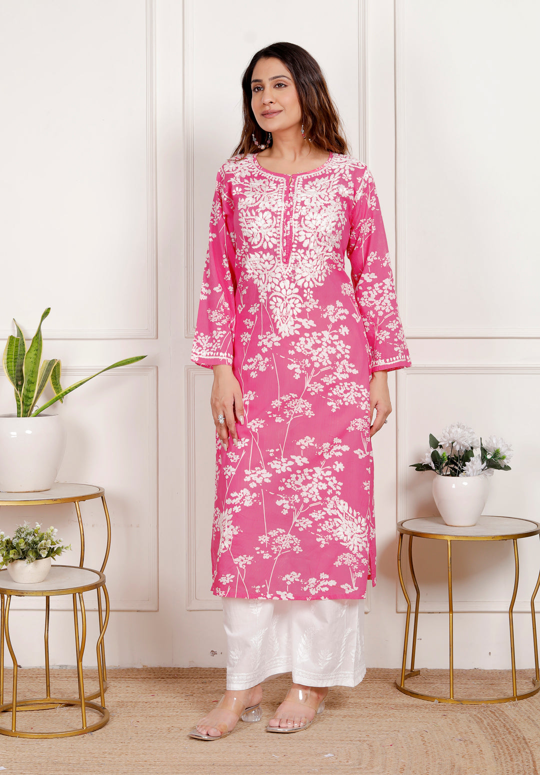 GULNAR MUL COTTON CHIKANKARI LONG KURTI