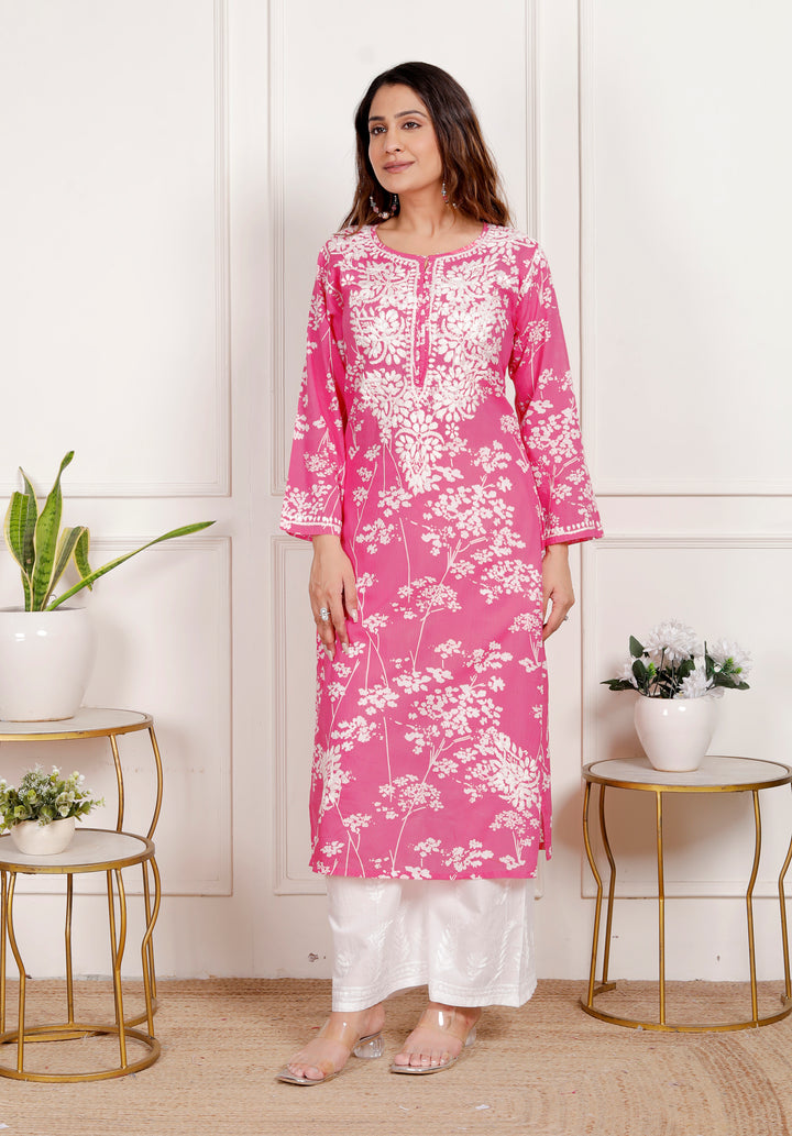 GULNAR MUL COTTON CHIKANKARI LONG KURTI