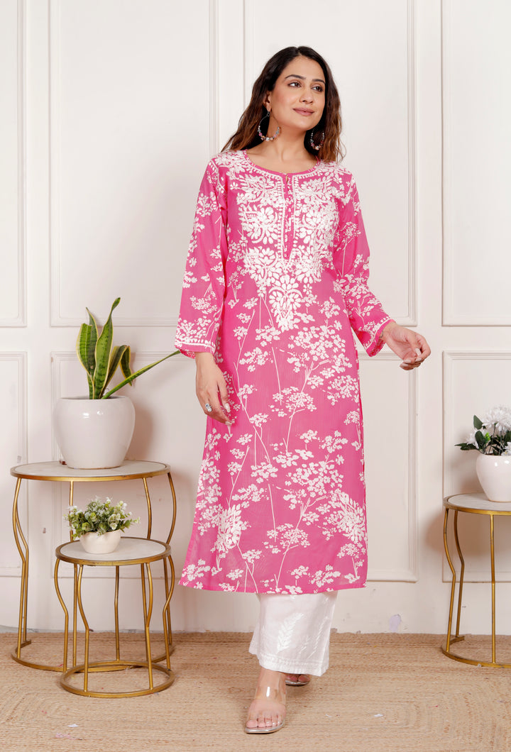 GULNAR MUL COTTON CHIKANKARI LONG KURTI