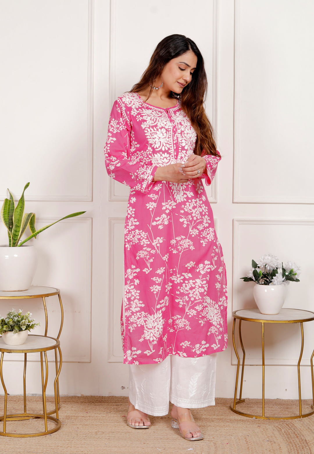 GULNAR MUL COTTON CHIKANKARI LONG KURTI