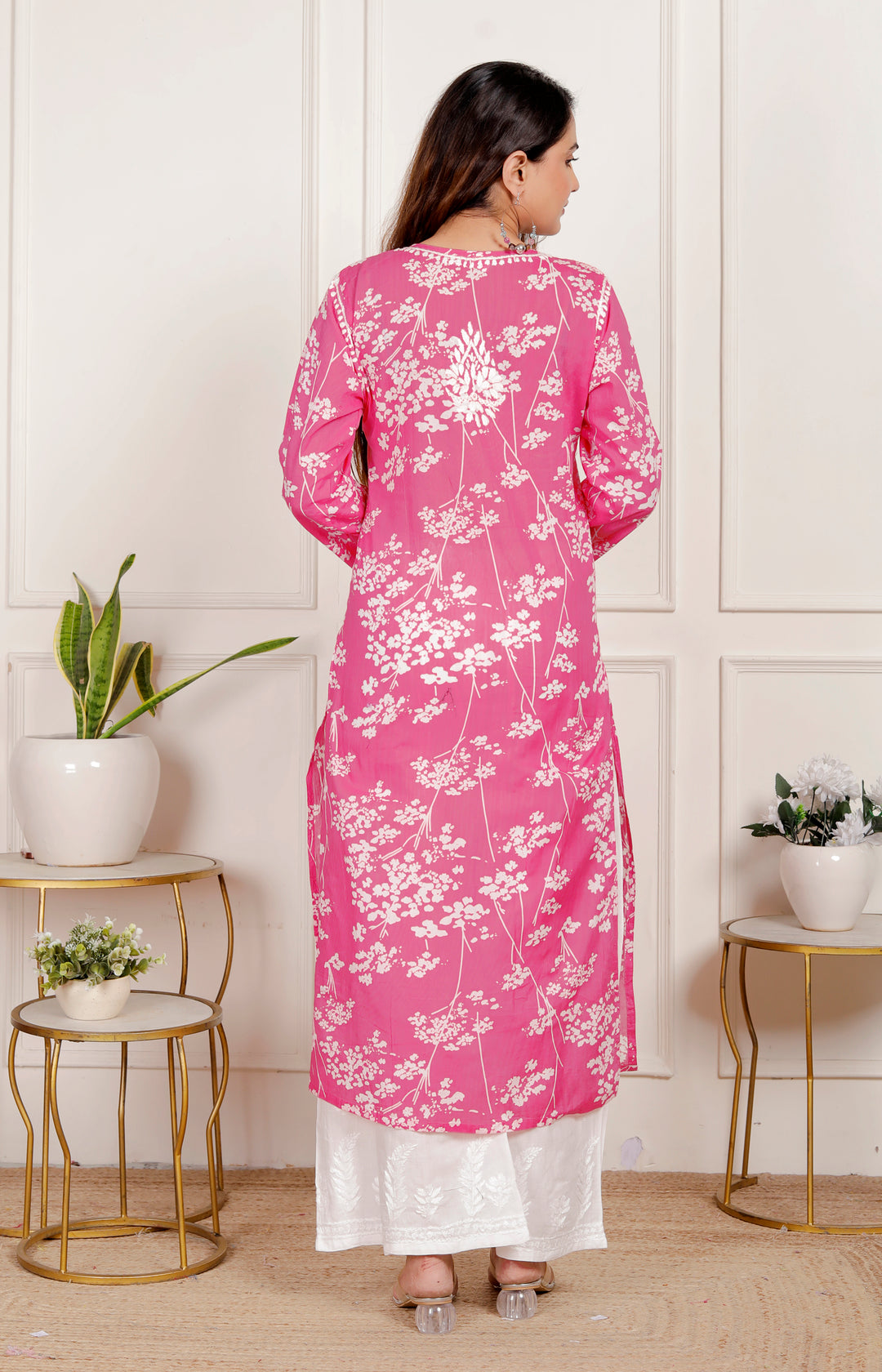 GULNAR MUL COTTON CHIKANKARI LONG KURTI