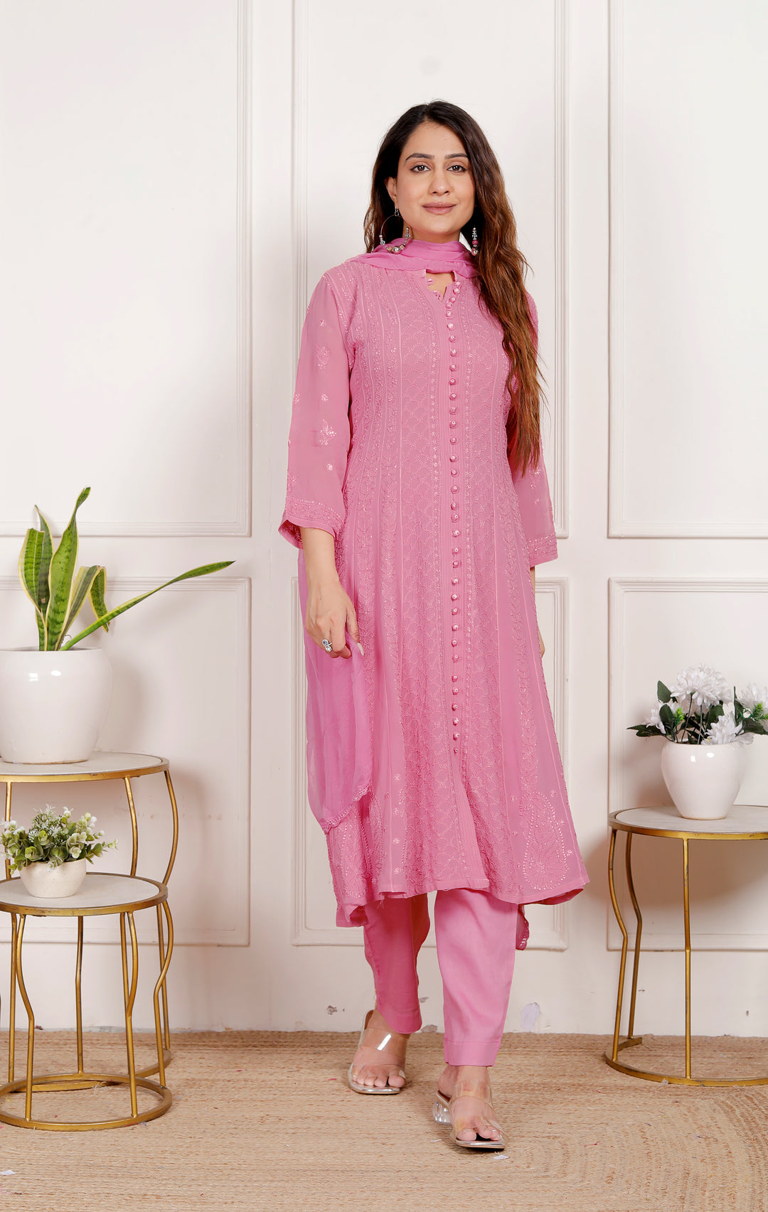 Noorjahan Viscose Chikankari Anarkali Kurta & Dupatta set