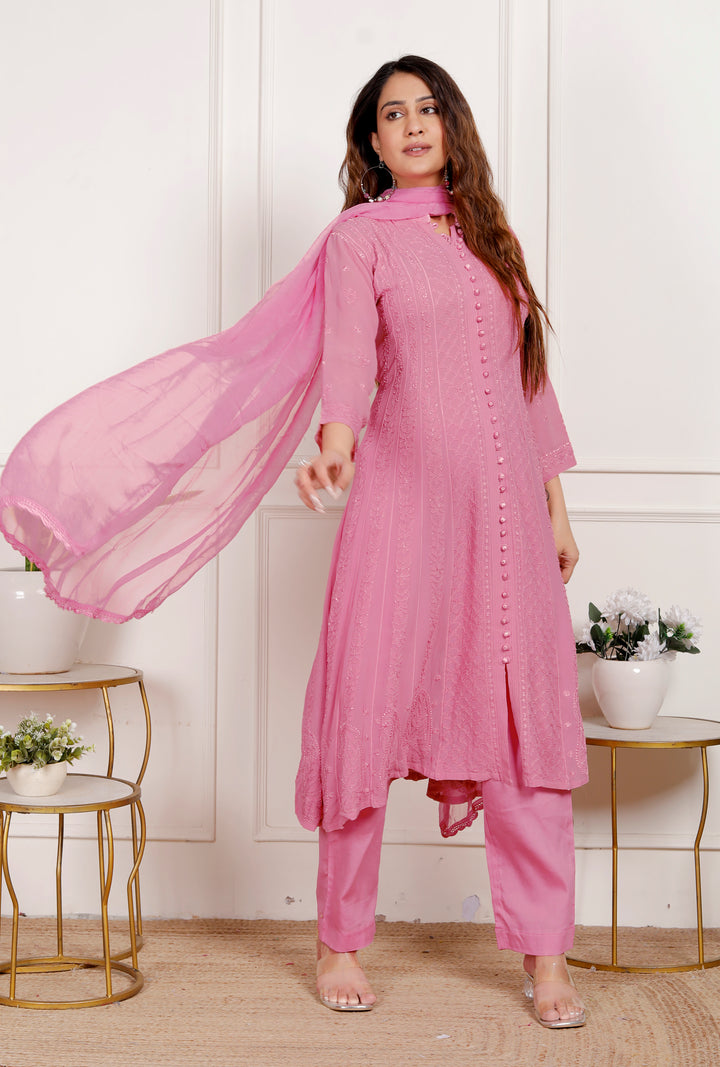 Noorjahan Viscose Chikankari Anarkali Kurta & Dupatta set