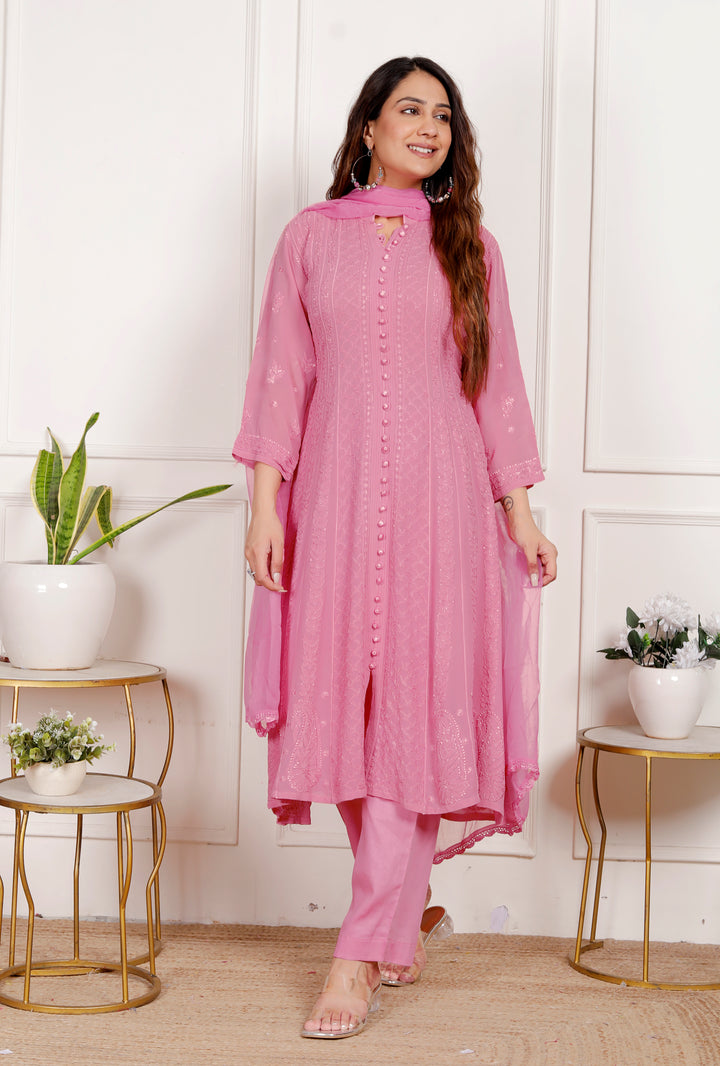 Noorjahan Viscose Chikankari Anarkali Kurta & Dupatta set