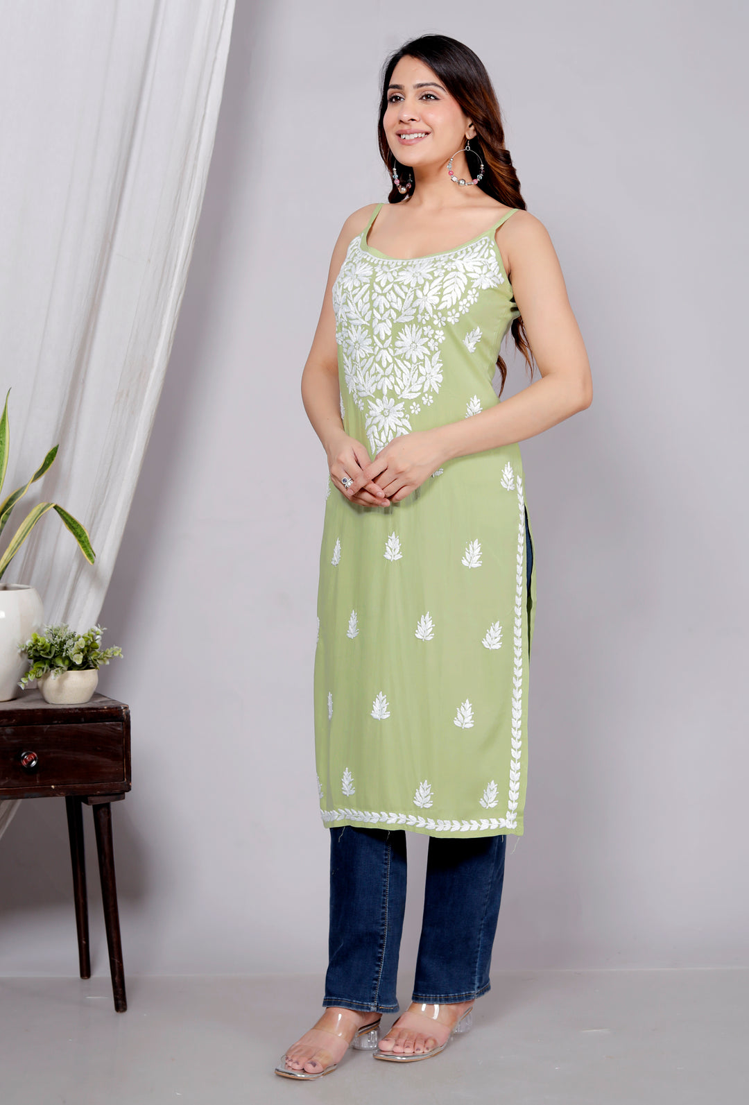 Fariba Chikankari Spaghetti Long Kurti
