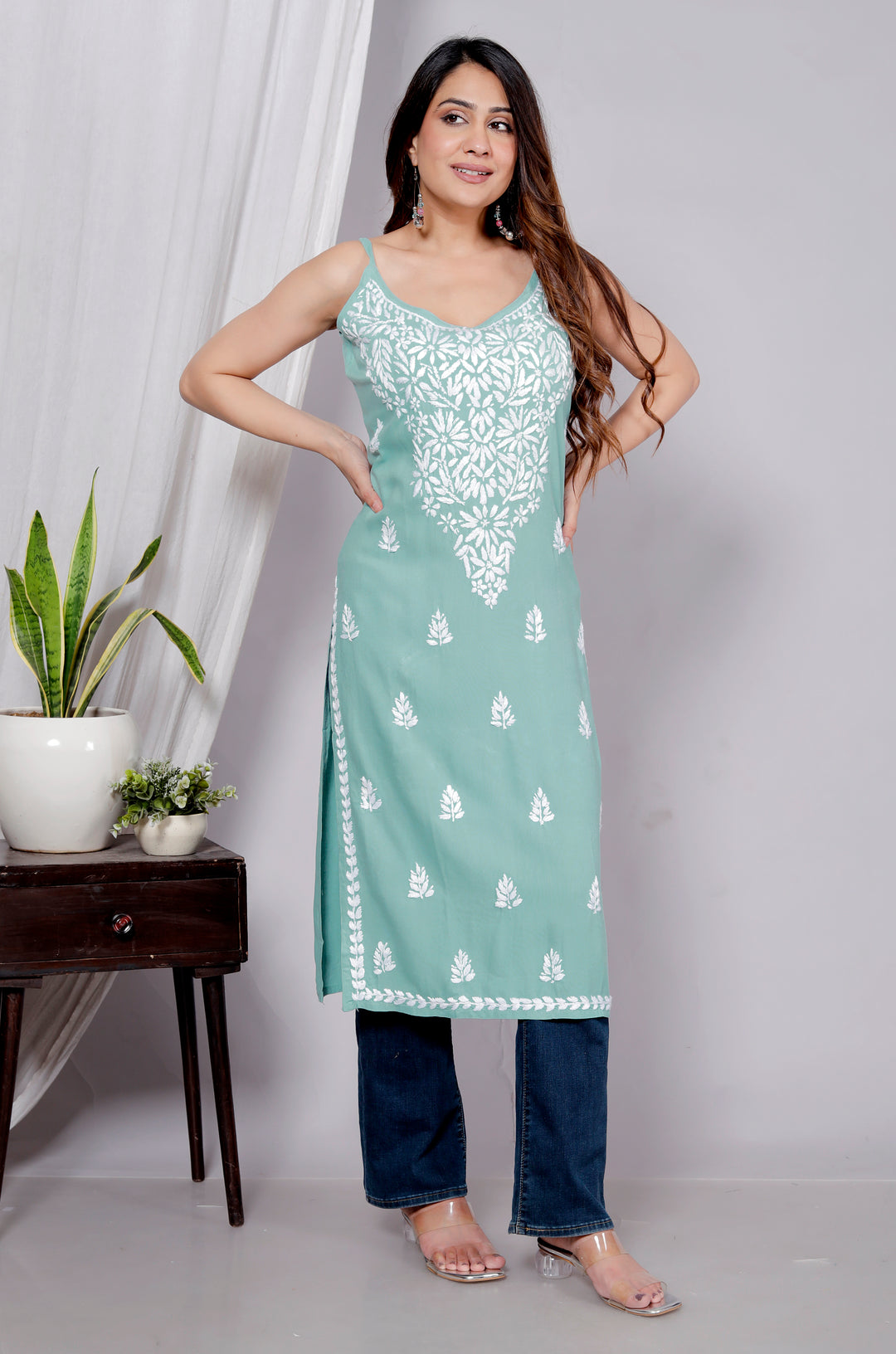 Fariba Chikankari Spaghetti Long Kurti