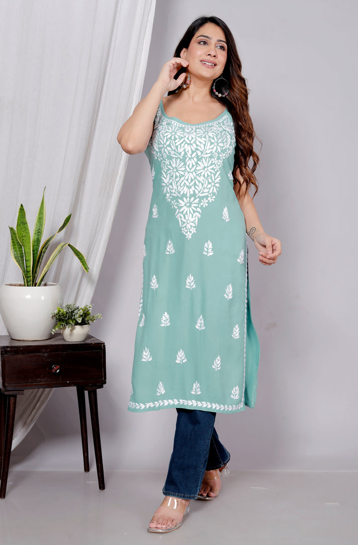 Fariba Chikankari Spaghetti Long Kurti