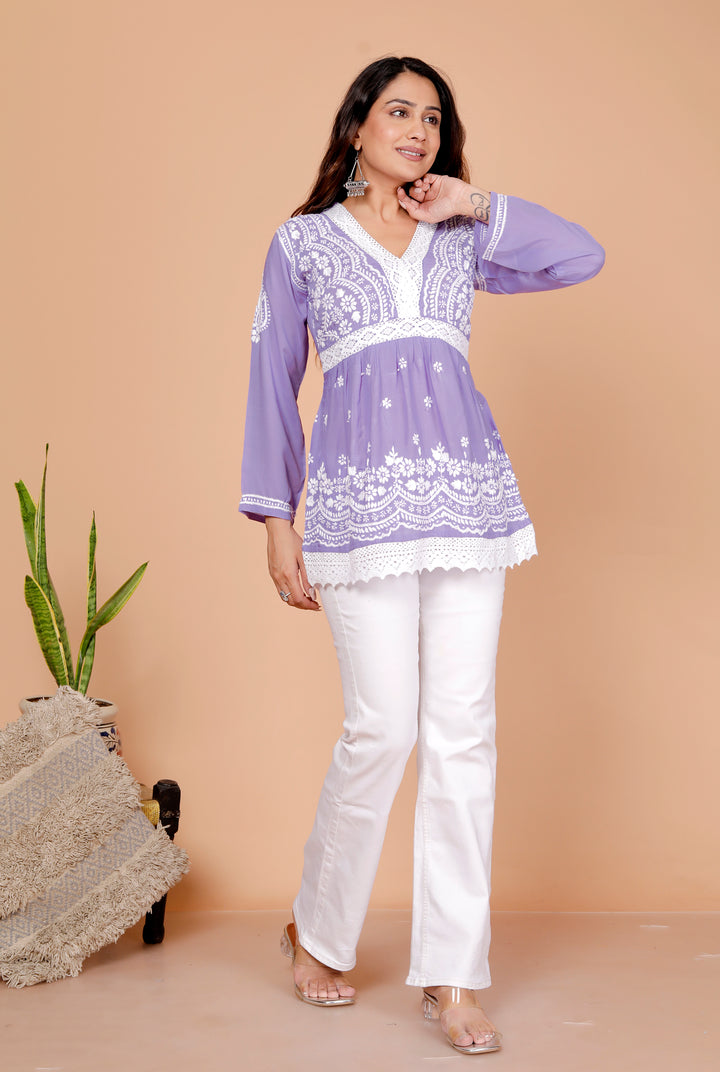 Barbara cotton lace chikankari short top