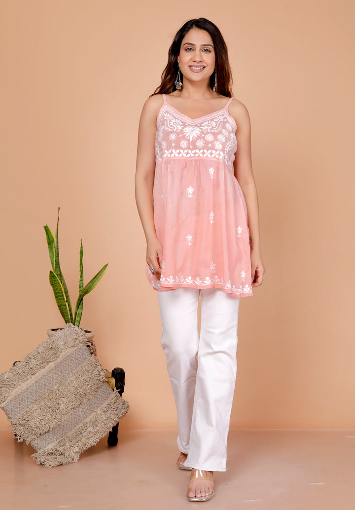 Saiyyara Mul Cotton Chikankari Spaghetti Short Kurti