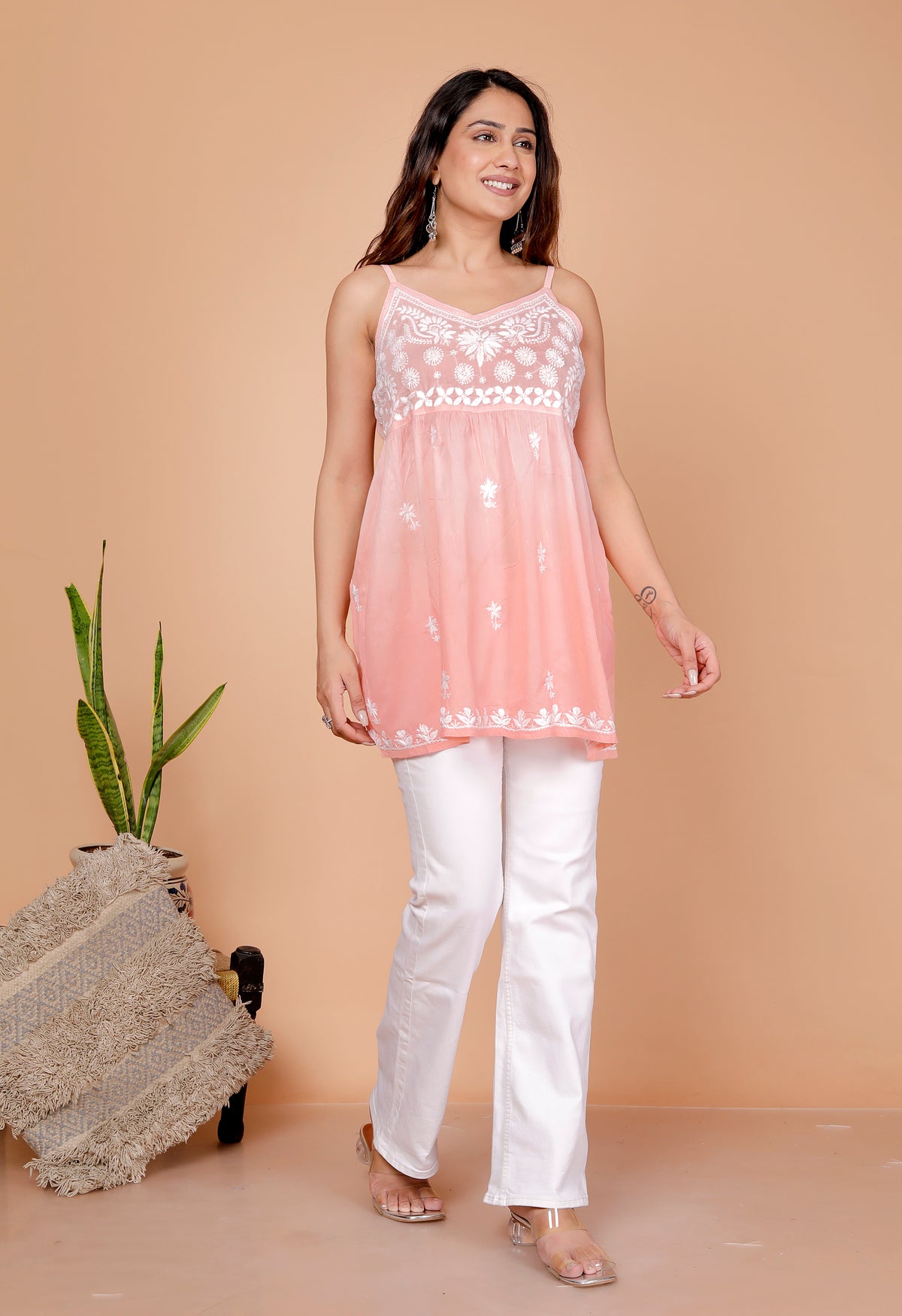 Fida Mul Cotton Chikankari Spaghetti Short Kurti