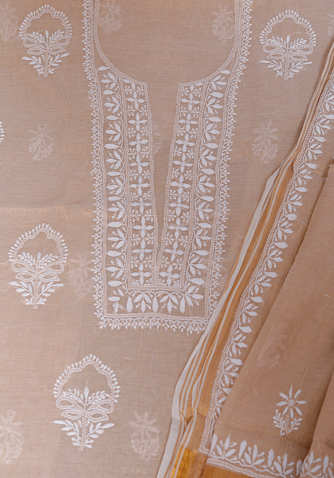 Tissue chanderi Chikankari Unstitched Kurta Dupatta set