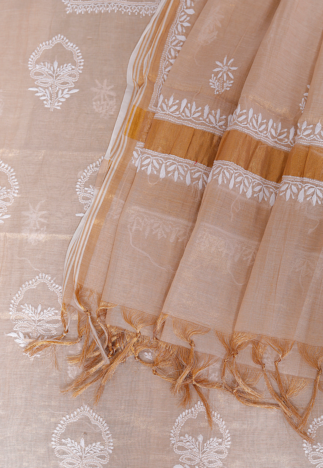 Tissue chanderi Chikankari Unstitched Kurta Dupatta set