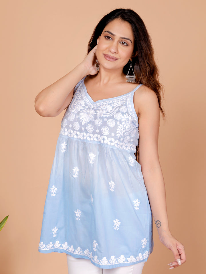 Saiyyara Mul Cotton Chikankari Spaghetti Short Kurti