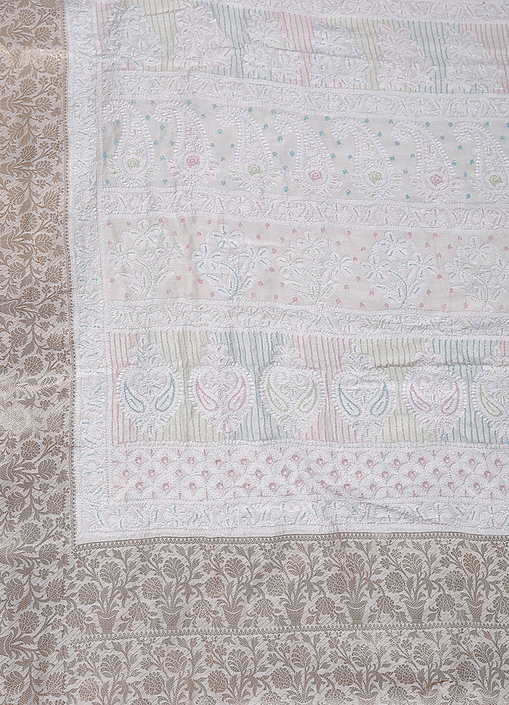 Chanderi Chikankari Saree Embellished With Cutdana