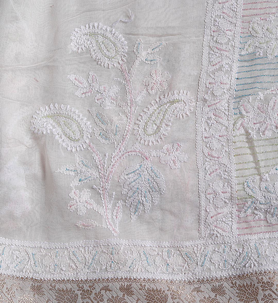 Chanderi Chikankari Saree Embellished With Cutdana