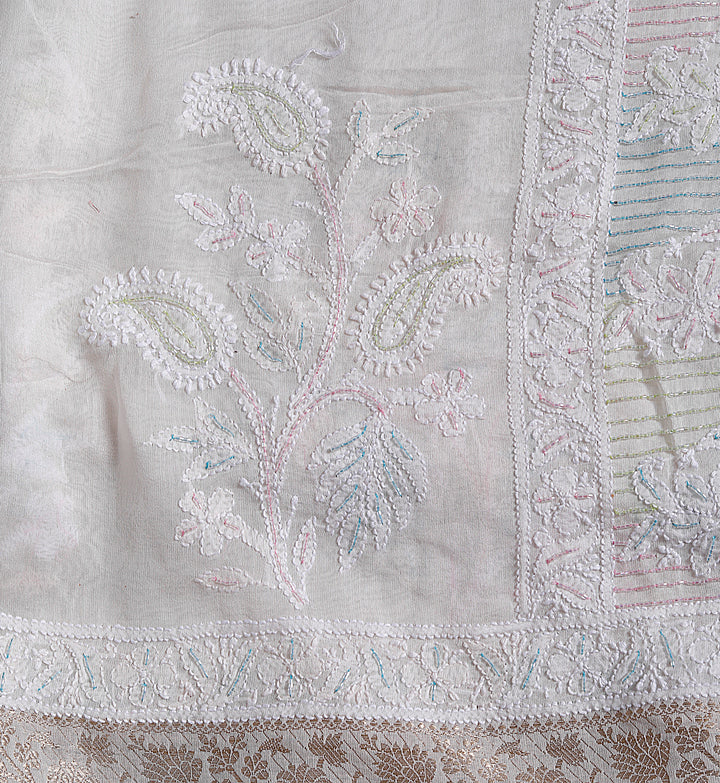 Chanderi Chikankari Saree Embellished With Cutdana