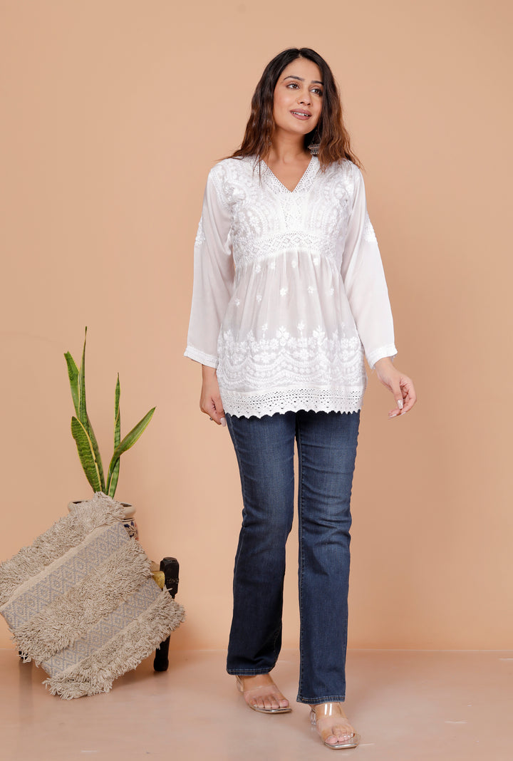 Barbara cotton lace chikankari short top