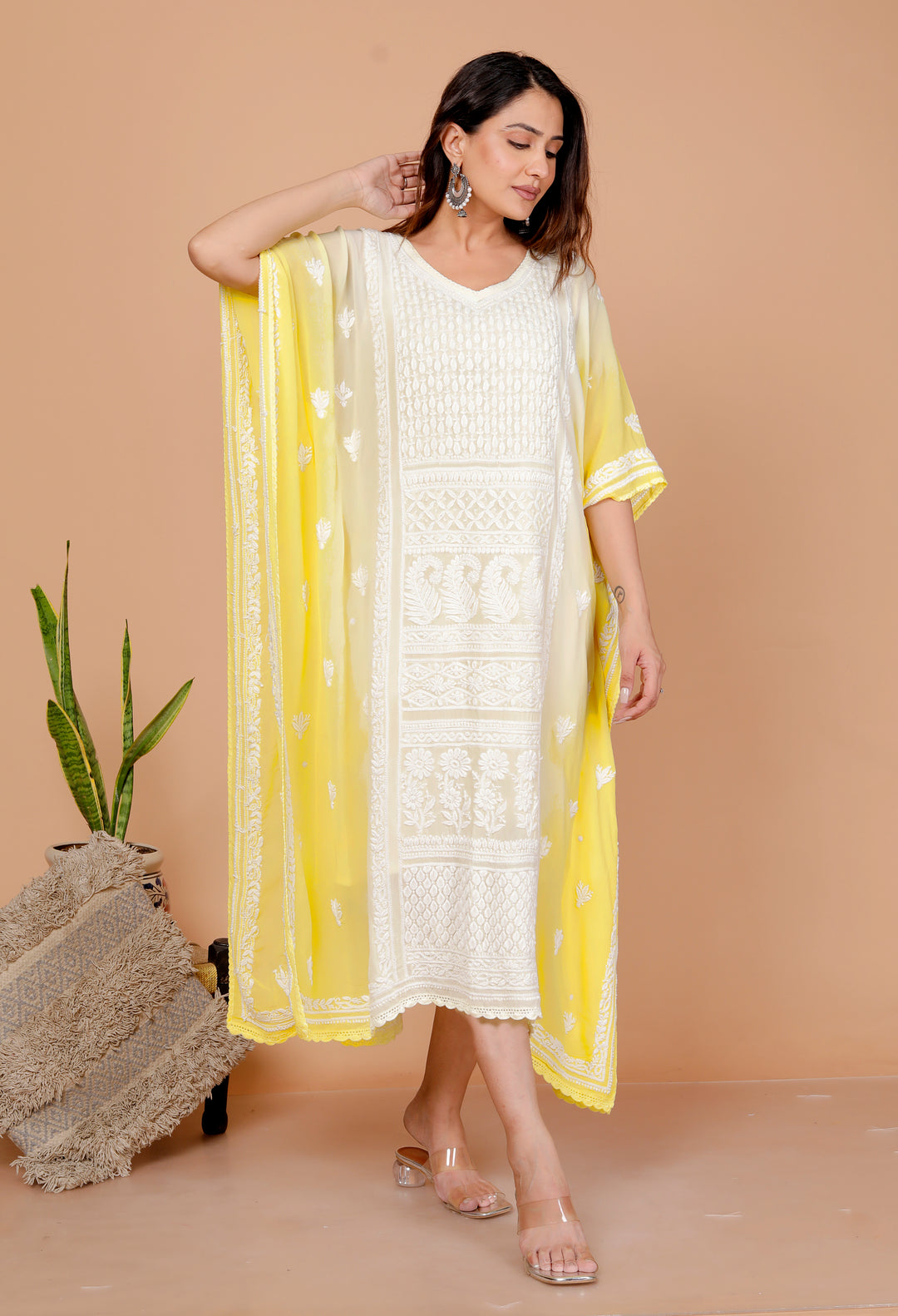 Ramona Georgette Chikankari Kaftan