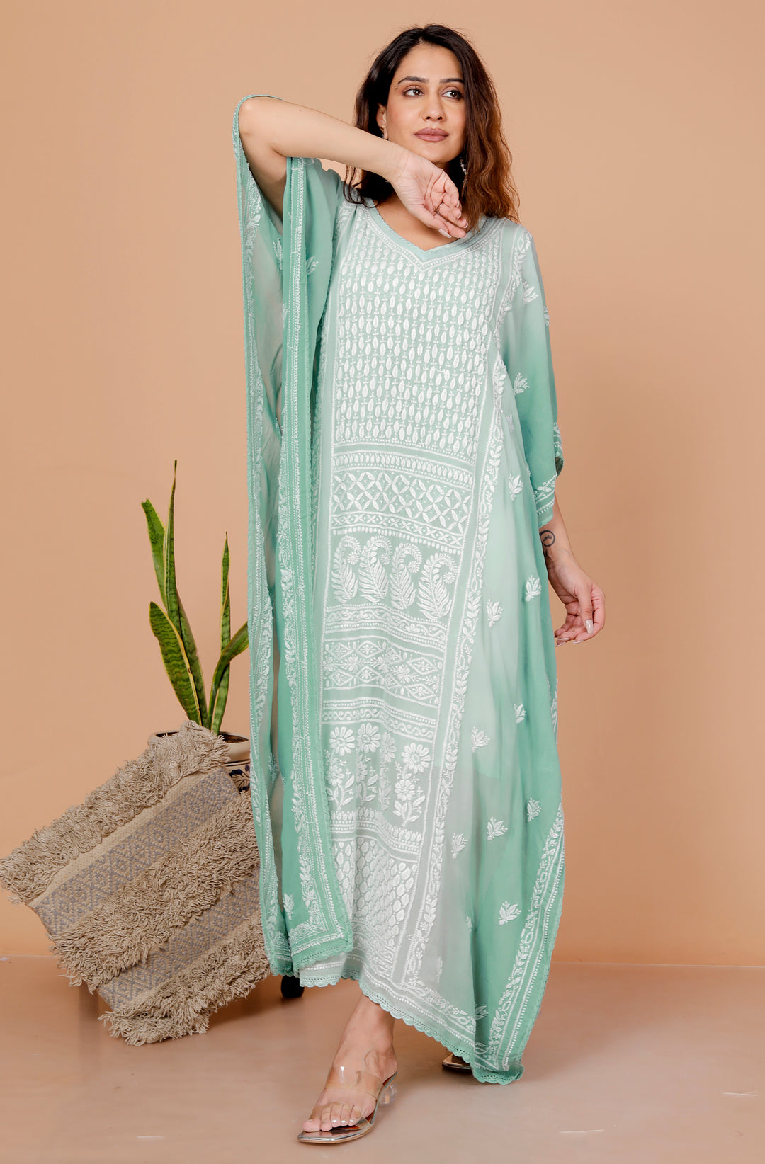 Ramona Georgette Chikankari Kaftan.