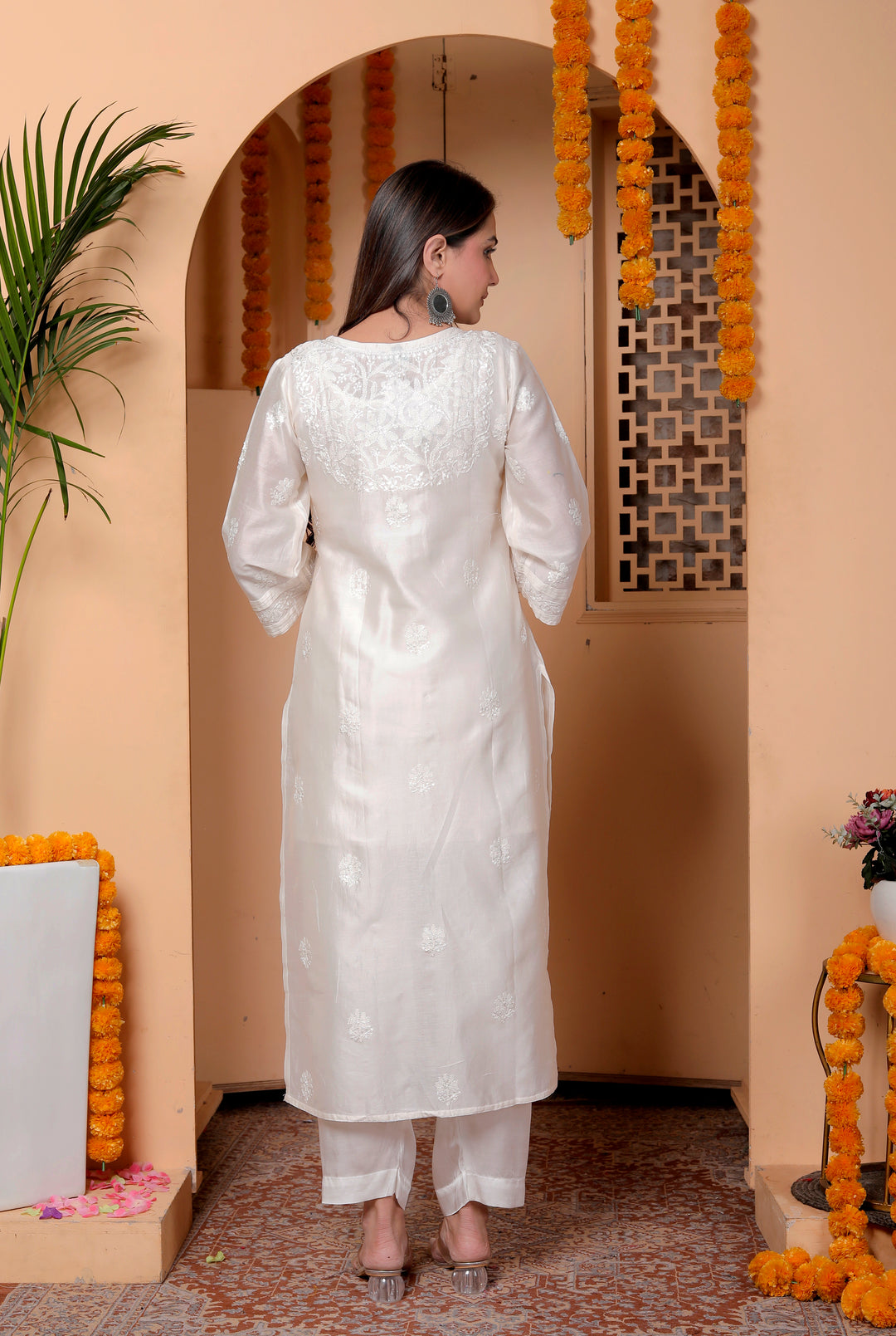 Razia Chanderi Chikankari Long kurti
