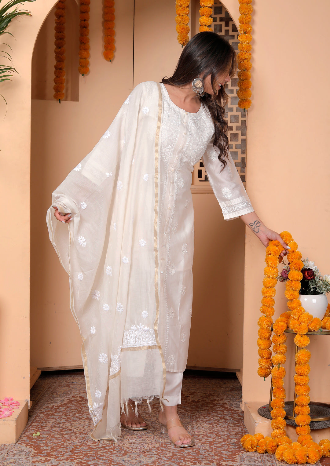Razia Chanderi Chikankari Long kurti
