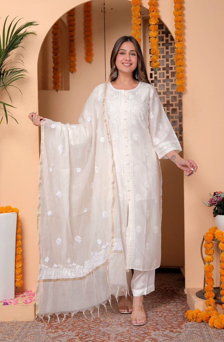 Razia Chanderi Chikankari Long kurti