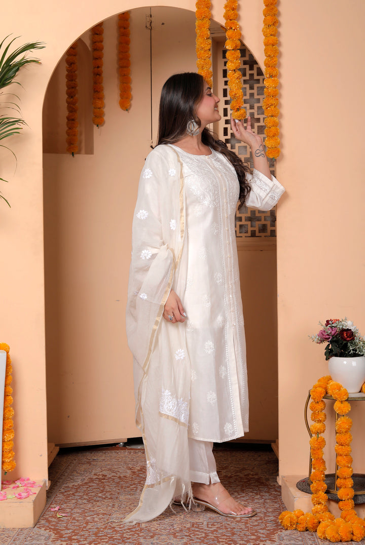Razia Chanderi Chikankari Long kurti