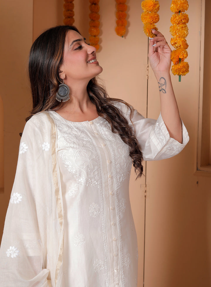 Razia Chanderi Chikankari Long kurti