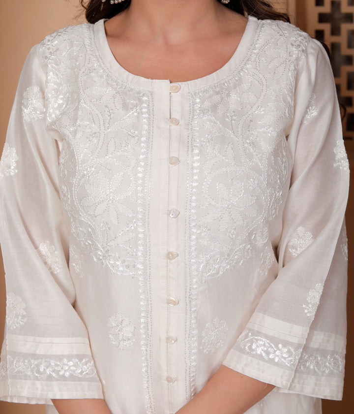 Razia Chanderi Chikankari Long kurti