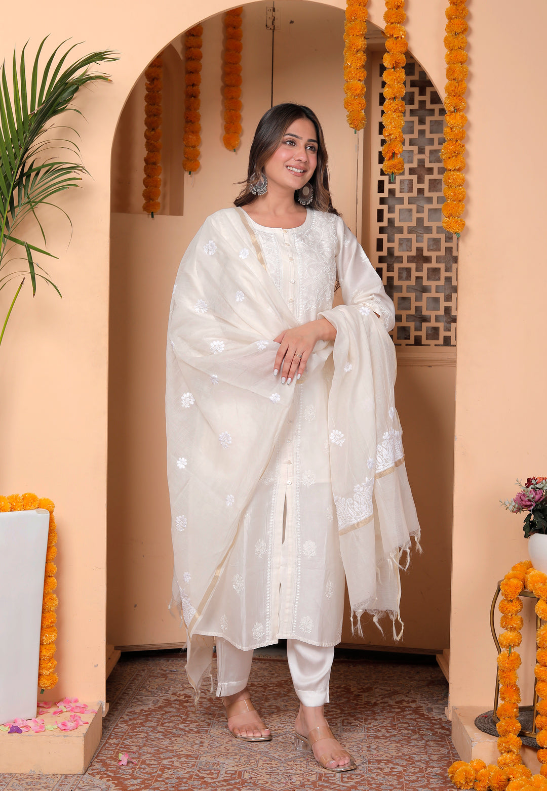 Razia Chanderi Chikankari Long kurti