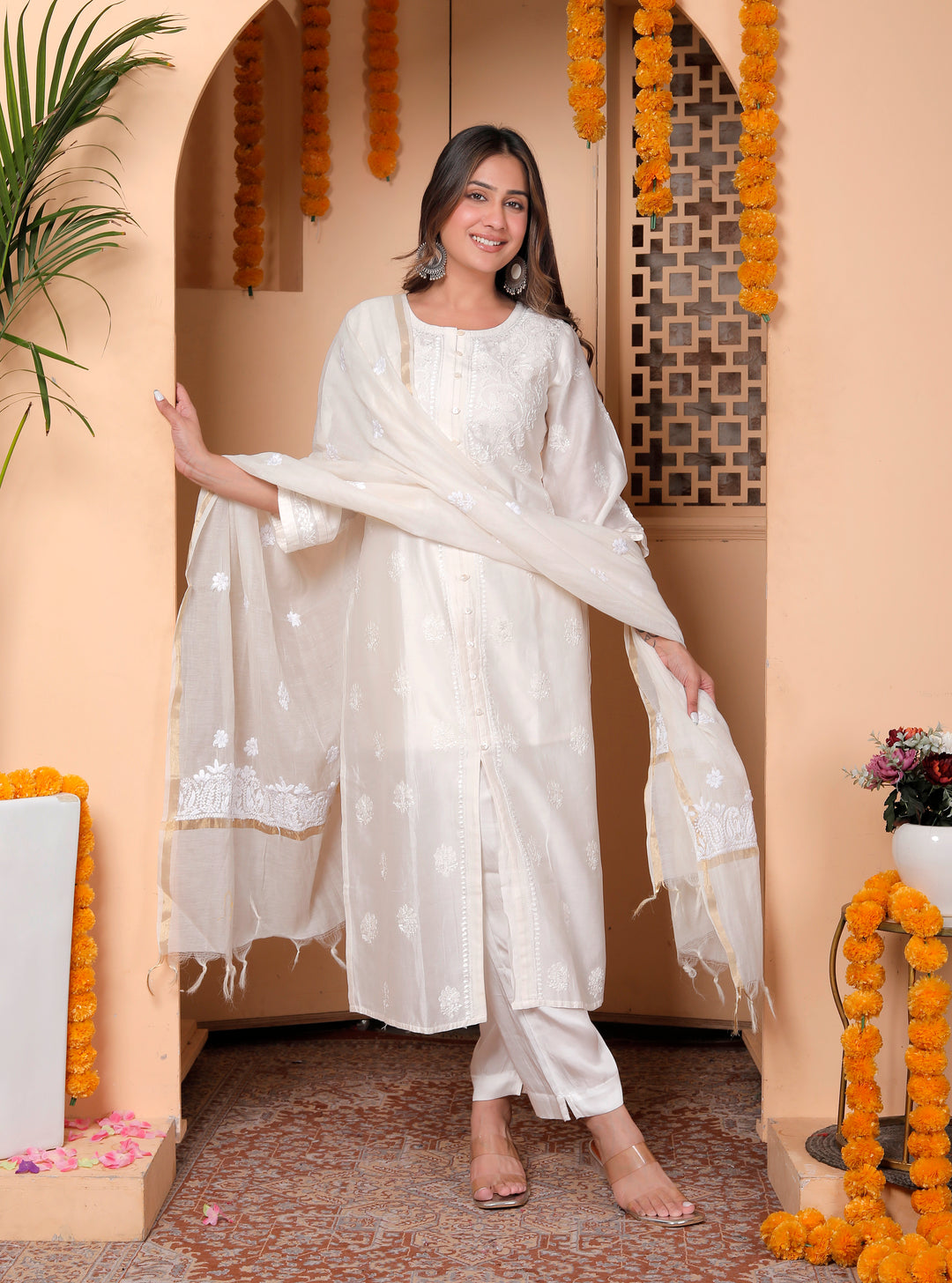 Razia Chanderi Chikankari Long kurti