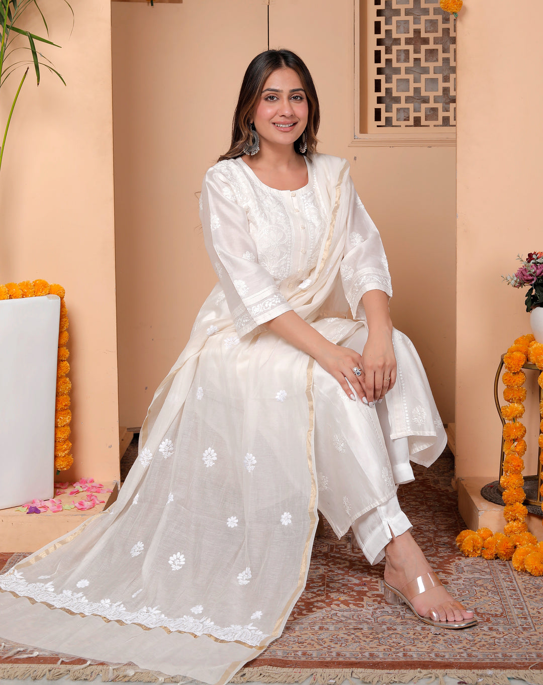 Razia Chanderi Chikankari Long kurti