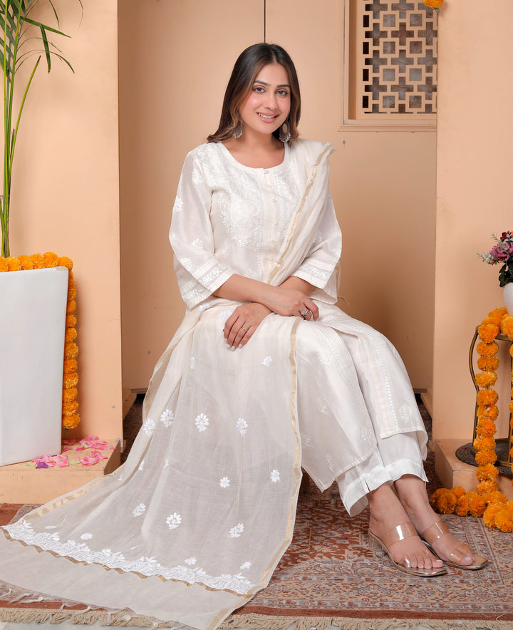 Razia Chanderi Chikankari Long kurti
