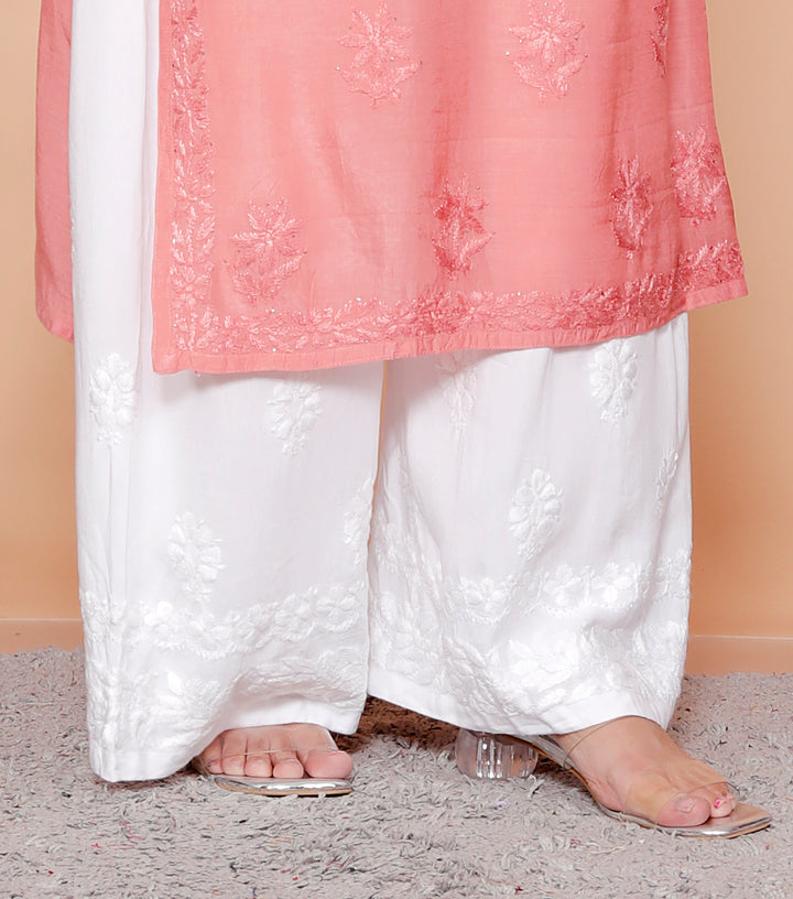 Naisha Muslin Chikankari Long Kurti-Peach