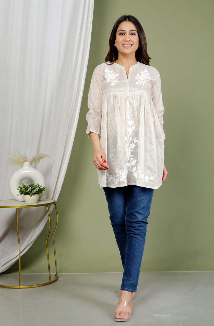 FORUM TISSUE CHIKANKARI SHORT TOP