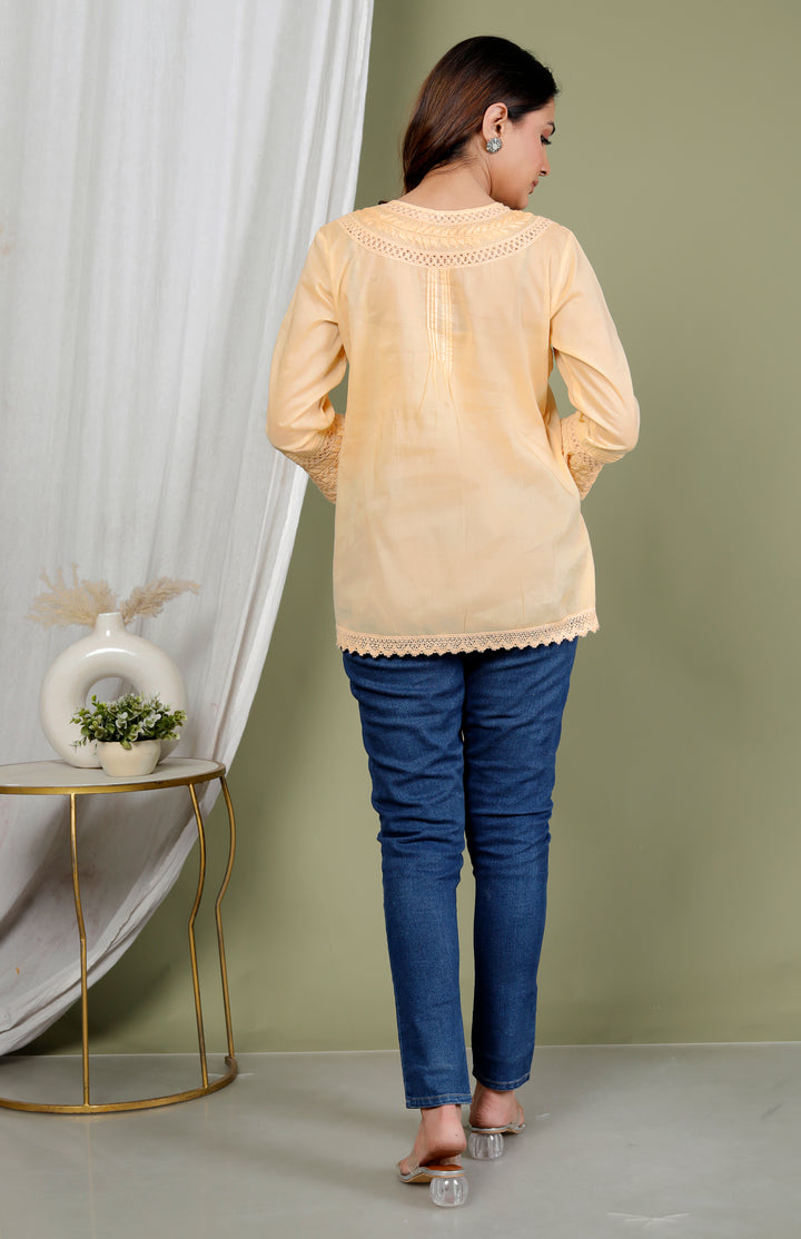 NORA COTTON CHIKANKARI SHORT TOP
