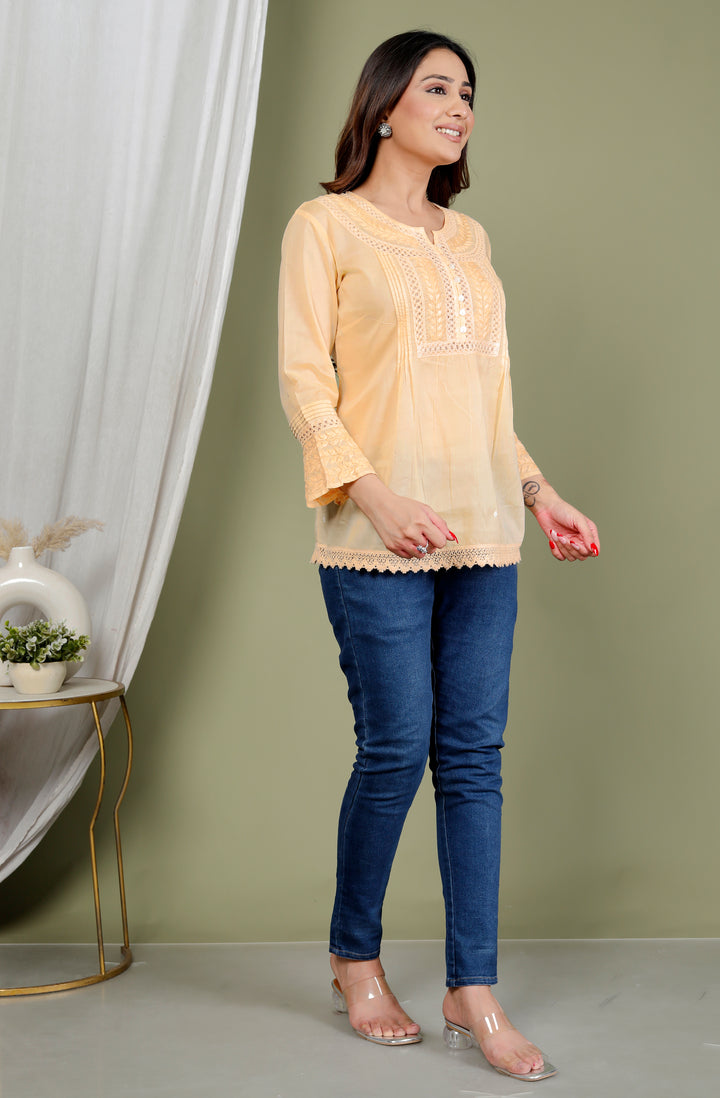 NORA COTTON CHIKANKARI SHORT TOP