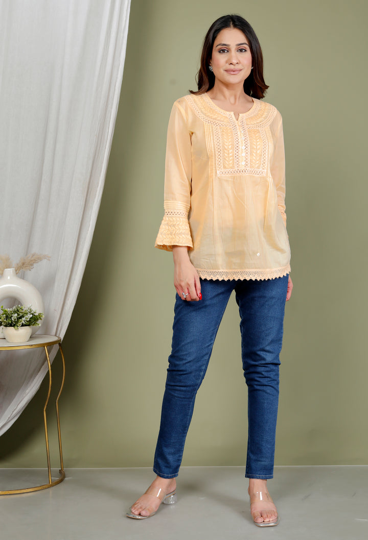NORA COTTON CHIKANKARI SHORT TOP
