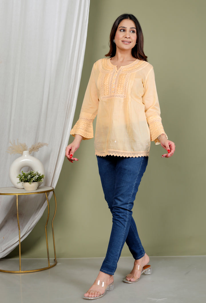 NORA COTTON CHIKANKARI SHORT TOP