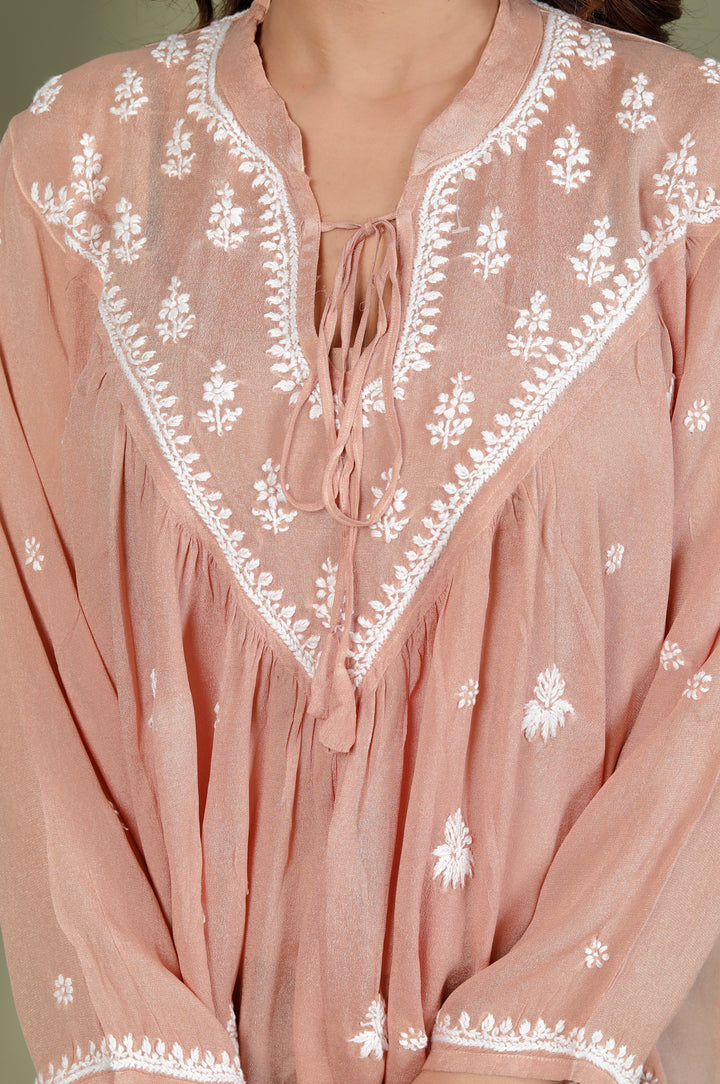 AREESHA CREPE CHIKANKARI SHORT TOP