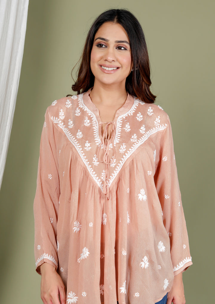 AREESHA CREPE CHIKANKARI SHORT TOP